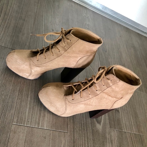 beige platform booties